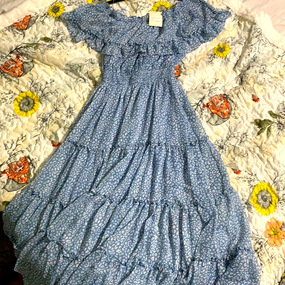 Blue and White off the shoulder dress